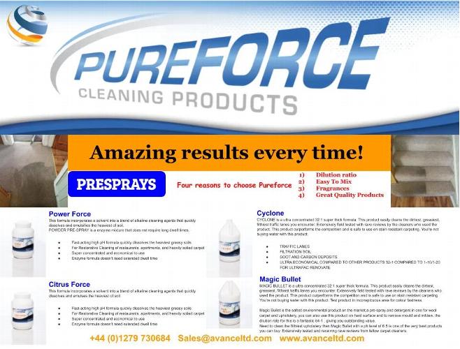 Pureforce carpet cleaning chemicals Exclusively to A I S