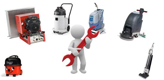 animated repair man surrounded by cleaning machines
